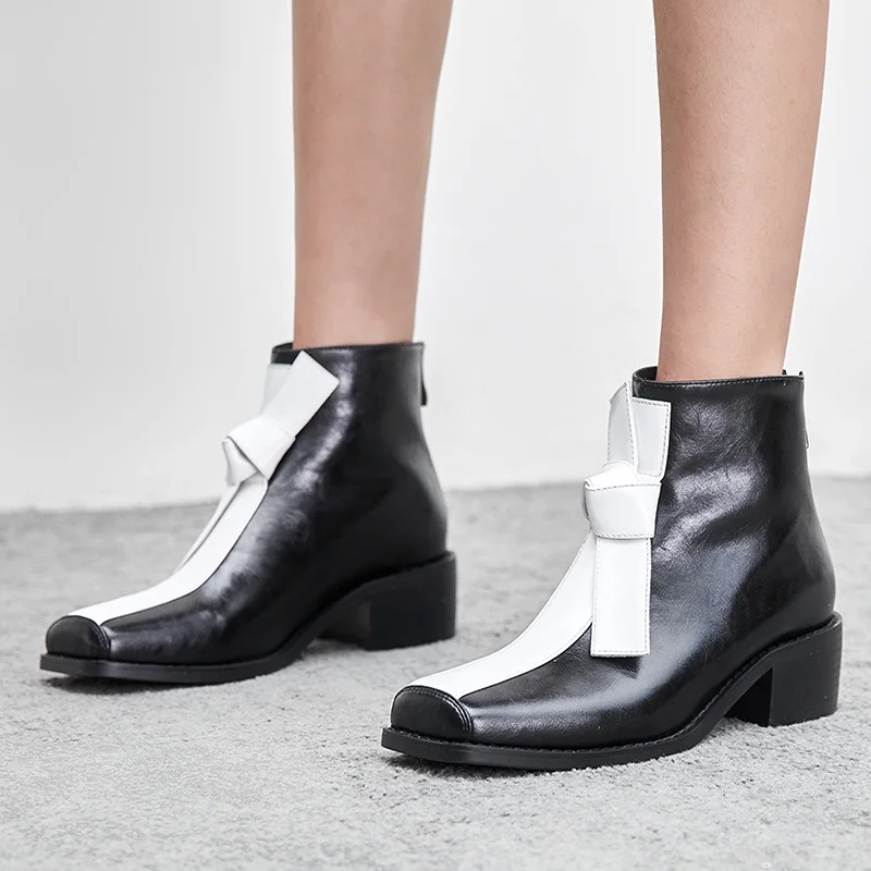 

XIUNINGYAN Zipper Ankle Boot Women Autumn Winter Soft Genuine Leather Fashion White Square Heel Chelsea Boots BrownWoman Shoes
