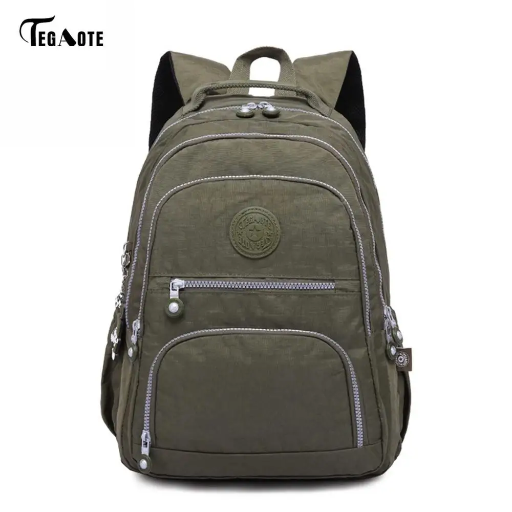 Армейский зеленый TEGAOTE, школьный рюкзак для девочек-подростков, Mochila Feminina, женские рюкзаки, нейлоновый водонепроницаемый повседневный рюкзак для ноутбука, женский рюкзак - Цвет: Армейский зеленый