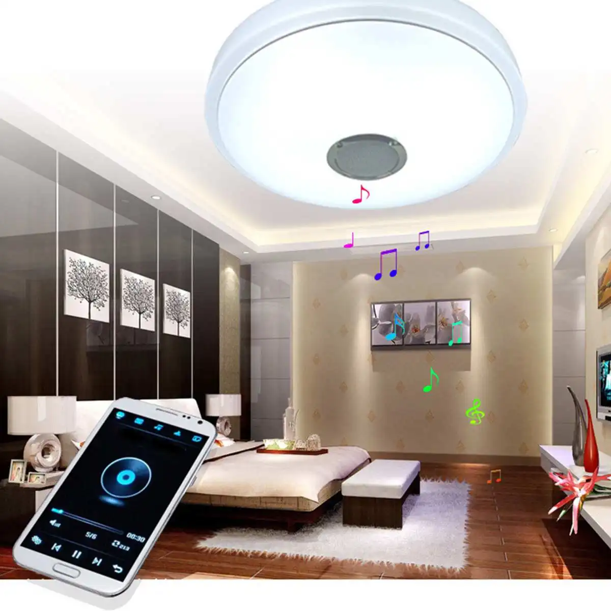 

24W Modern Acrylic LED Ceiling Light bluetooth Speaker Music Player RGB Ceiling Lamp Lights for Living Room Bedroom Lighting