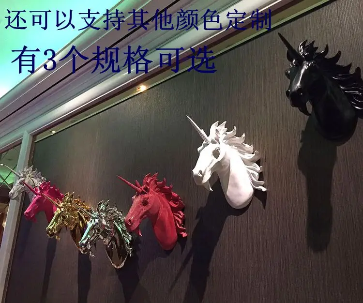 

2017 New Sale The Head Of Animal's Wall Mural Unicorn Ornaments European Home Furnishing Bar Model Room Of Soft Decoration