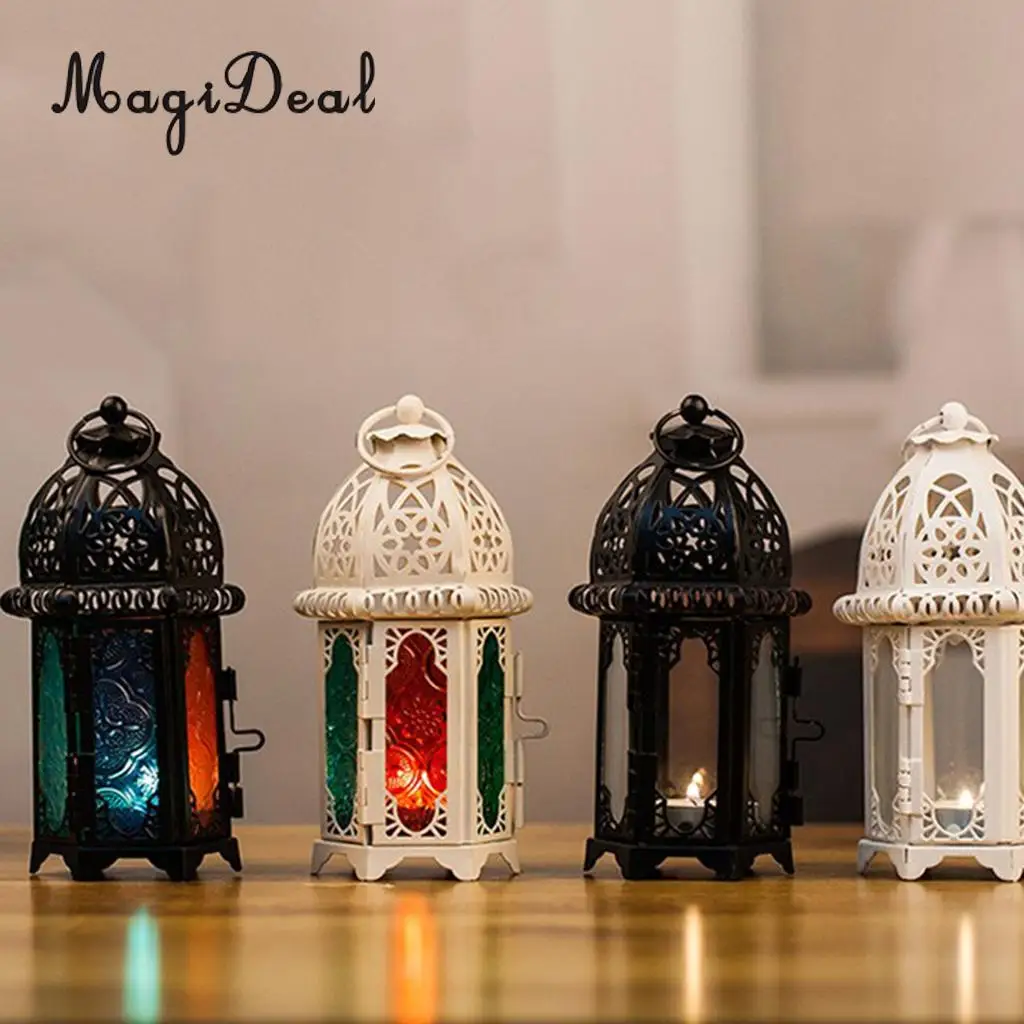Wrought Iron Glass Wind Light Candle Holder Hanging Lantern Great for Patio Indoor outdoors Events Wedding Party
