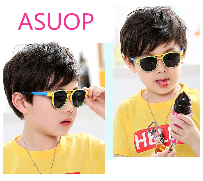 ASUOP2018 new fashion silicone children pilot polarized sunglasses UV400 retro girl round glasses boy color soft brand glasses (8)