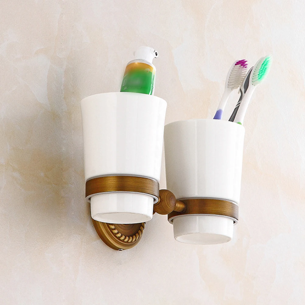 Двойной держатель чашки пара настенные антикварные медные керамические держатели чашек зубная щетка подставка для стаканов для ванной комнаты дома отеля