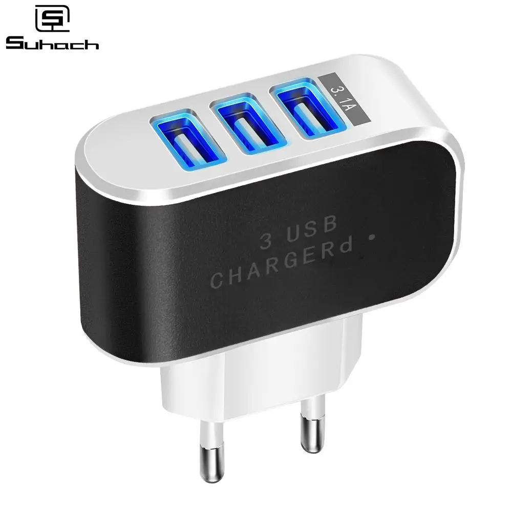 

Suhach USB Charger 3 Ports 5V3.1A Travel Wall Power Adapter EU Fast Charger Charging for Xiaomi Samsung HTC Huawei Smartphone