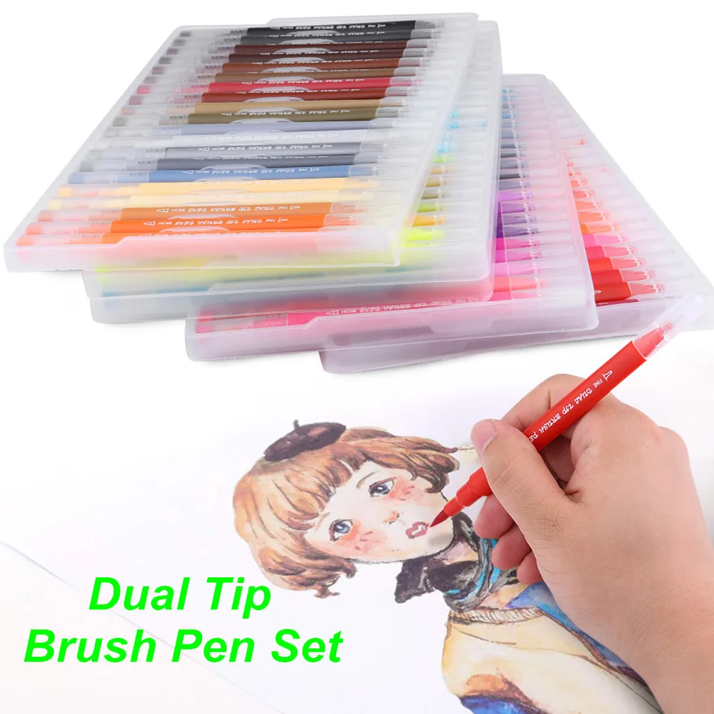 

watercolor pens 48/72/100 Colors Dual Tip Brush Pens Watercolor Dual Brush Tip （ink is acid-free non-toxic）drawing tools #19715