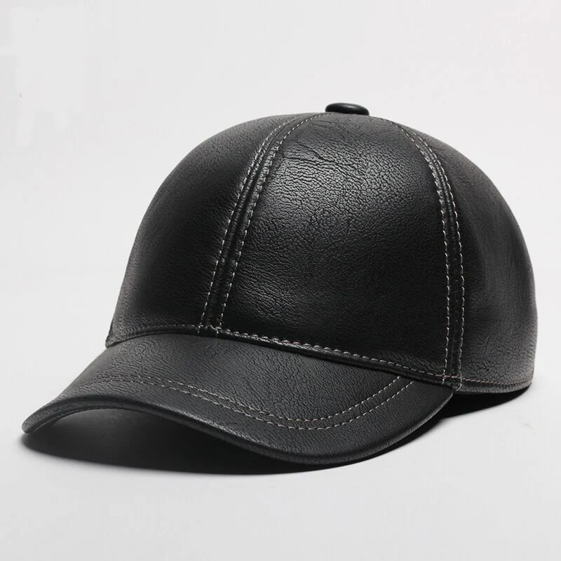 

2018 Genuine Sheepskin Leather Baseball Hats Men Black Retro Snapback Hat Women Adjustable Spring Real Leather Baseball Cap
