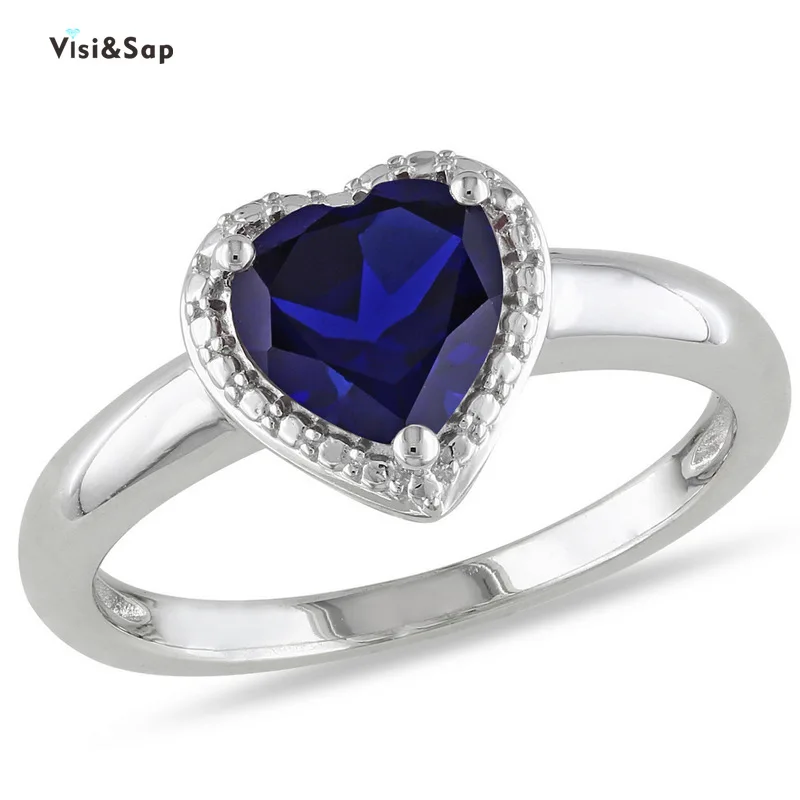 

Visisap European American Ocean Blue Heart Zircon Ring Wedding Jewelry Lovers Presents Rings for Women Fine Accessories B603