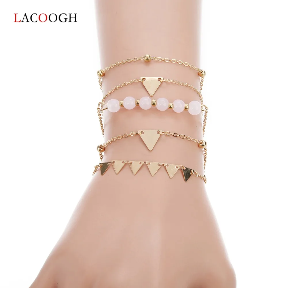 

New Design Triangle Bead Bracelet 5 piece/Set Anklet Simple Style Plated Charms Bracelet Adjustable Bangles for Women Jewelry