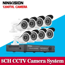 NINIVISION CCTV Security DVR NVR HVR 960H 8CH DVR Kit 1/3″ 1200TVL White Bullet In/Outdoor CCTV Camera DVR System for IP Camera