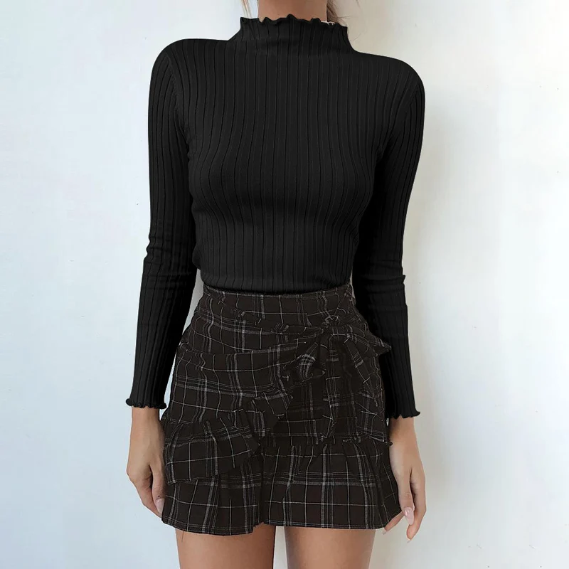 Lossky Women Spring Sweaters Pink White Sweater Casual Pullover Half Turtleneck Sweater New Fashion Long Sleeve Solid Tops 2019