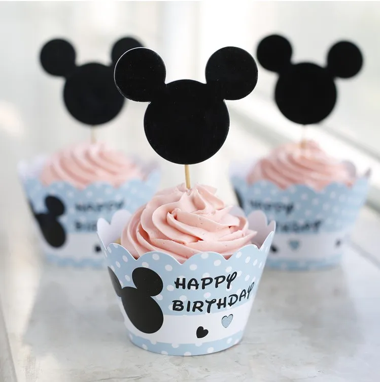 

12sets Mickey Mouse Cupcakes Wrappers Toppers Kids Birthday Party Decoration for Boy Baby Shower Supplies Mickey Cake Picks