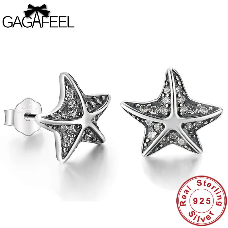 GAGAFEEL подлинные 925 пробы серебряные серьги-гвоздики со звездами для женщин, белые прозрачные CZ Кристальные совместимые ювелирные изделия, серьги, Прямая поставка