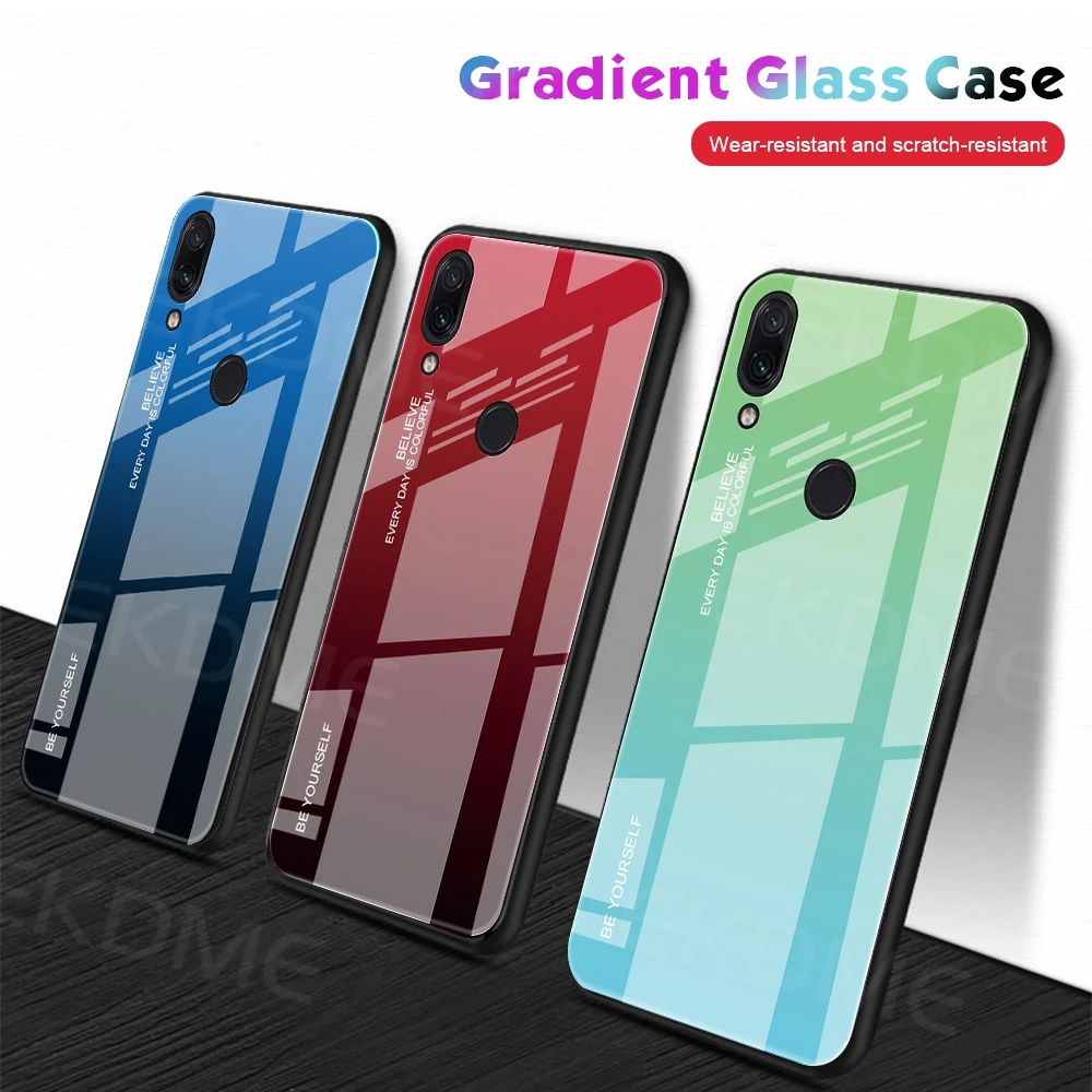 

Gradient Case For Xiaomi Redmi 7 7A Note 7 Slim Glossy Tempered Glass Silicone Hard Cover For Redmi Note 7 Pro Note7 Back Cover