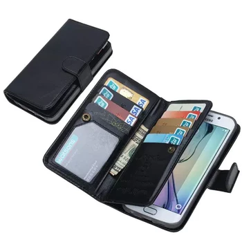 

Case Coque For Samsung Galaxy S6 G9200 Business Crazy Horse PU Phone Leather Cases 9 Card Slot Detachable Cell Phone Cases
