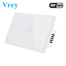 Vrey US Standard touch Switch 1 Gang 1 Way ,RF433 Remote Control Smart Wall Switch, Wireless remote control touch light switch