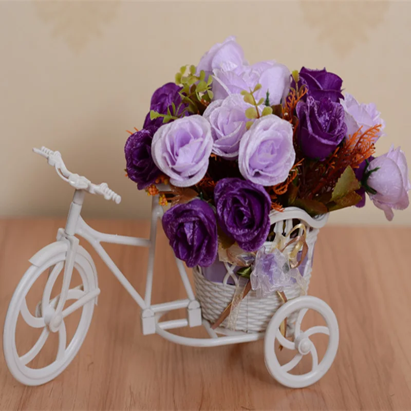

Modern decorative wicker baskets Rattan Tricycle Bike float flower vase flowerpots containers + artificial flowers home decor