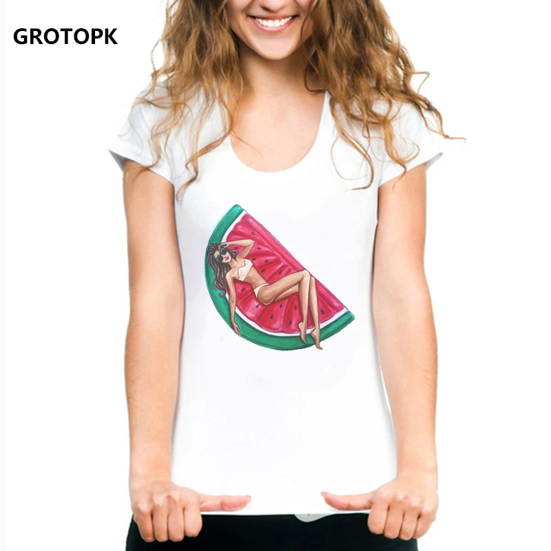 

Sexy Watermelon Girl Tee Shirt Femme Summer 2019 Short Sleeve Vogue Beauty Aesthetic T Shirt Woman Clothes Graphic Tees Women