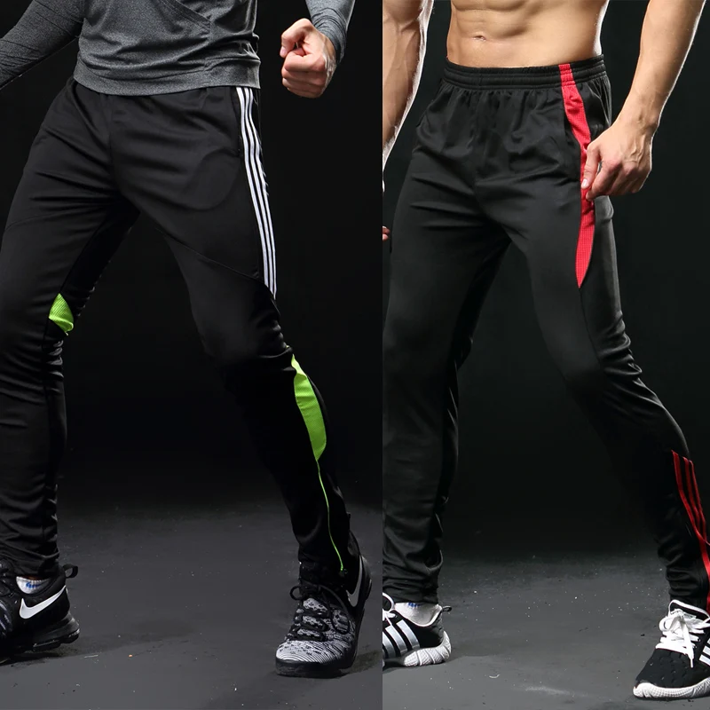 Tanie Siłownia spodnie do biegania męskie spodnie sportowe do grania w piłkę nożną piłka nożna spodnie sportowe Fitness Workout Jogging szybkie suche spodnie sportowe