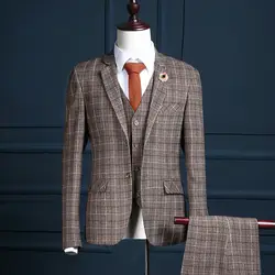 Весенние и осенние новые Для мужчин, костюмы из трех предметов Suitswedding Клетчатый костюм строгий костюм; для жениха костюм (куртка + жилет +