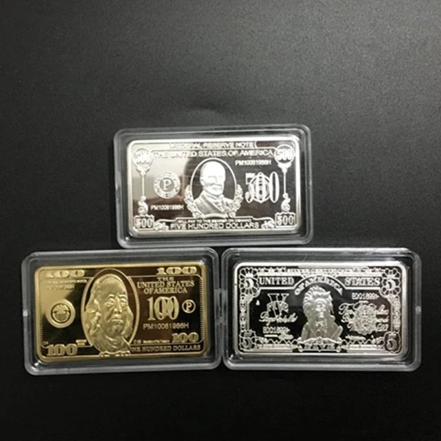 3 pcs The USD 5 100 500 United States dollars ingot 24k real gold