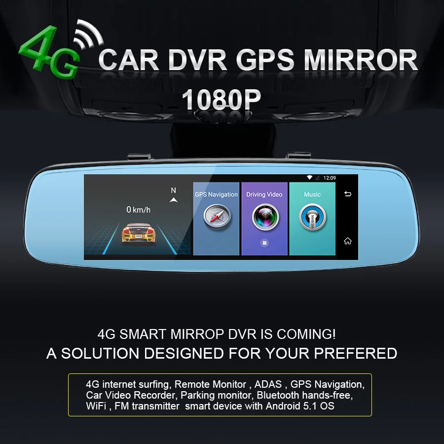 Topsource 7,8" 4G камера заднего вида gps Android 5,1 Bluetooth двойной объектив зеркало заднего вида Full HD 1080 P DVR для автомобиля видеорегистратор