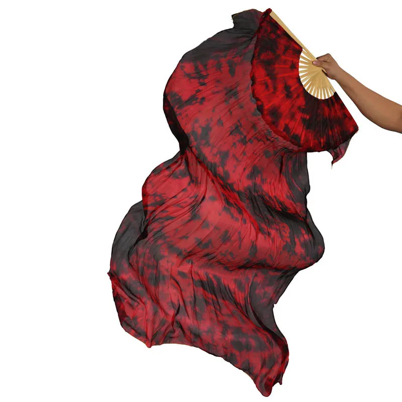 

9 Colors Women Dancewear Performance Prop 100% Silk 1 Pair Dancing Fans Dance Accessory Tie Dye 180cm Belly Dance Silk Fan Veils