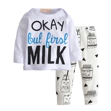 2017 Autumn Newborn Baby Boys Girls Clothes Set Cotton Long Sleeves Letter MILK T-shirt+Casual Pants Infant Clothing Set 0-24M 2017 autumn new born baby girls clothing sets infant long sleeved letter cotton t shirt