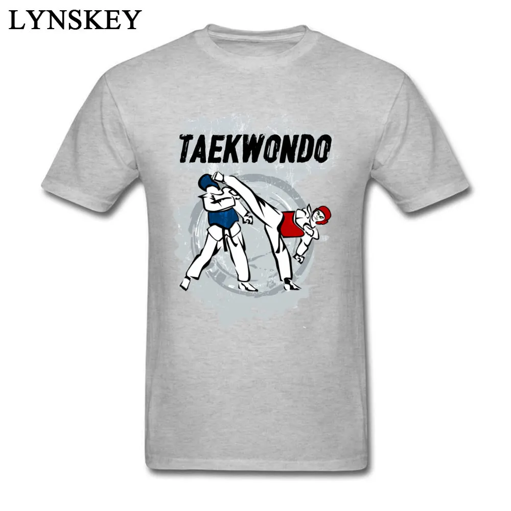Cheap Print T Shirts Summer Fall 100% Cotton O Neck Tops Shirts Short Sleeve Street Taekwondo Head Kick Cartoon Clothing Shirt Taekwondo Head Kick Cartoon grey