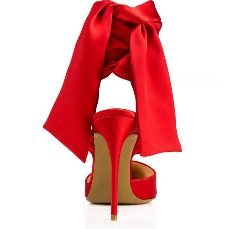 Red Black Silk Shoes Summer Woman Sandals Ankle Lace Up Design Sexy Pumps Elegant Decor Thin Heel Female Party Dress Shoes