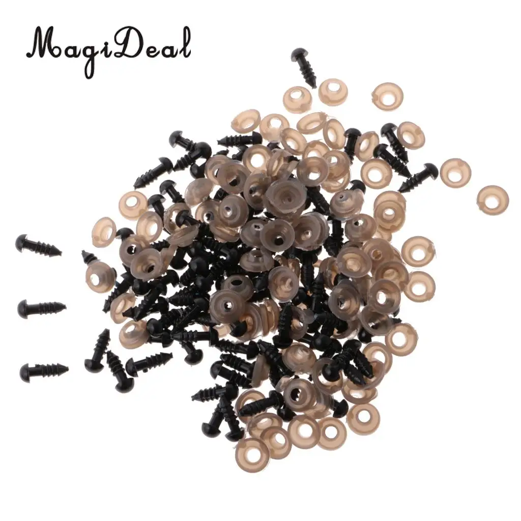 100Pcs 6mm 8mm Soild Black Plastic Safety Eyes with Washers for Making Bear Doll Animal Toy DIY Crafts