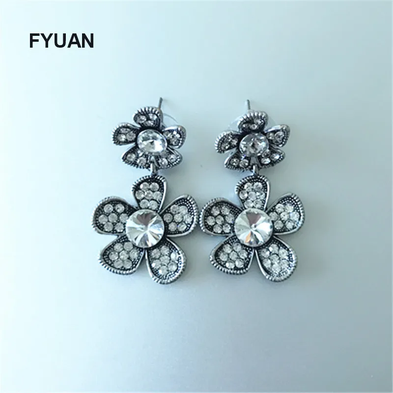 Винтажные серьги подвески с кристаллами и цветами из натурального камня|earrings
