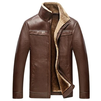 

European and American Style Mens Fur Leather Jackets Big and Tall Men Winter Business Leather Jacket Overcoats Winter Warm C171