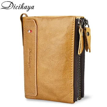

DICIHAYA HOT Genuine Cowhide Leather Men Wallet Short Coin Purse Small Fashion Wallets Brand High Quality Designer Zipper Wallet