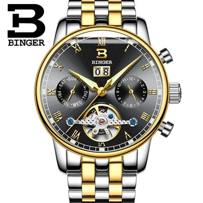 Швейцарские Бингер мужские часы люксовый бренд Tourbillon fulll из нержавеющей стали водонепроницаемые механические наручные часы B-8604-6 - Цвет: Item 5