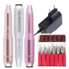 Розовое золото 20000 ОБ/мин Мини электрическая дрель для ногтей, 6 сверл, серебряный розовый набор для ухода за ногтями, маникюр, педикюр, SAMT01-03