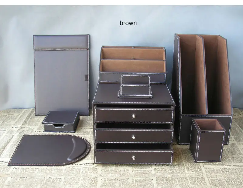 8pcs Office Business Leather Desk Organizer Set File Drawer Stand Holder Stationery Pen Box A4 Conference Folder Card Stand K256 Desk Organizer Set Leather Desk Setpen Desk Sets Aliexpress