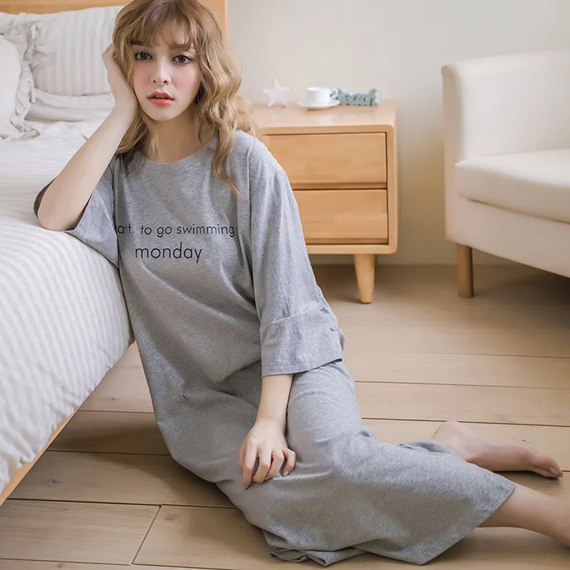 Spring Summer Women Sleepwear Cotton Nightgowns Loose Sleepshirt