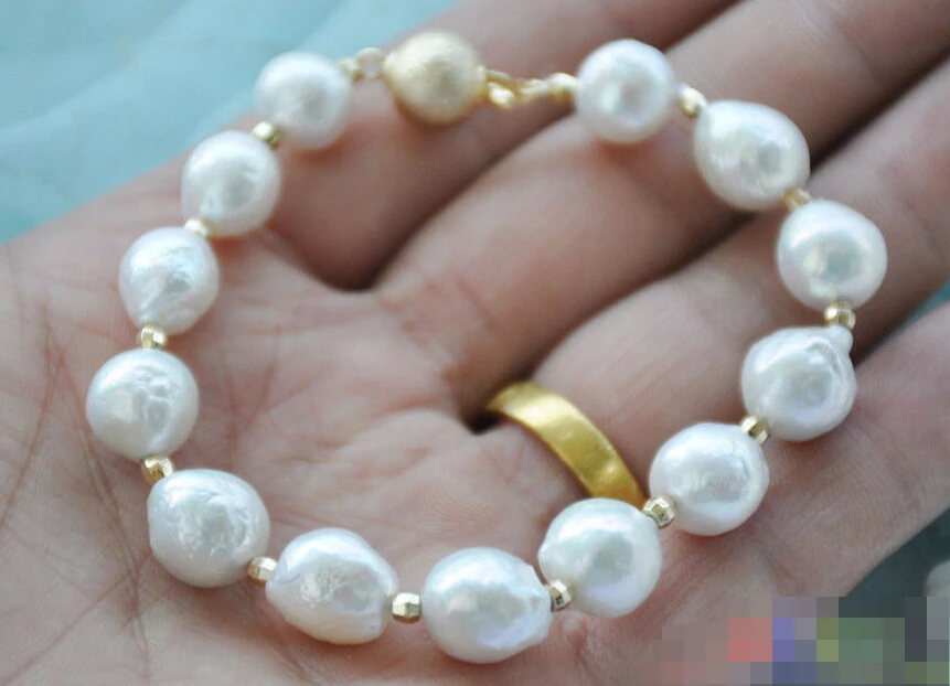 

Hot selling>@@ 0705 WHITE ALMOST ROUND Edison KESHI REBORN PEARL bracelet -Bride jewelry free shipping