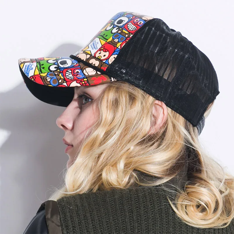 Women's Baseball Cap Men and Women Summer Buckle Cap Cotton Foam Mesh Breathable Truck Cap Cartoon Colored spring Summer cap