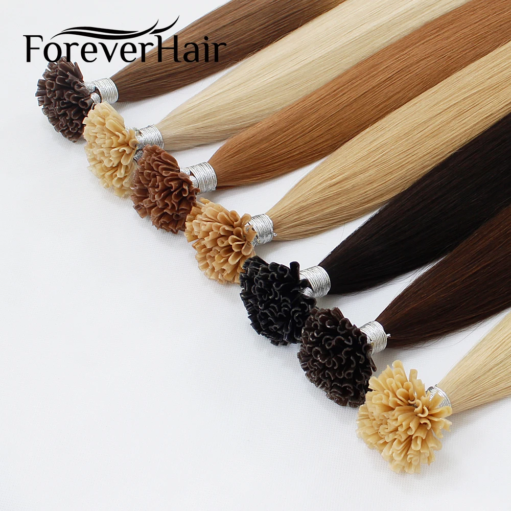 FOREVER HAIR 0,8 г/локон 1" 18" 2" Remy u-образные кератиновые волосы для наращивания прямые предварительно скрепленные волосы на капсулах Горячие волосы fusion 50 s/pac