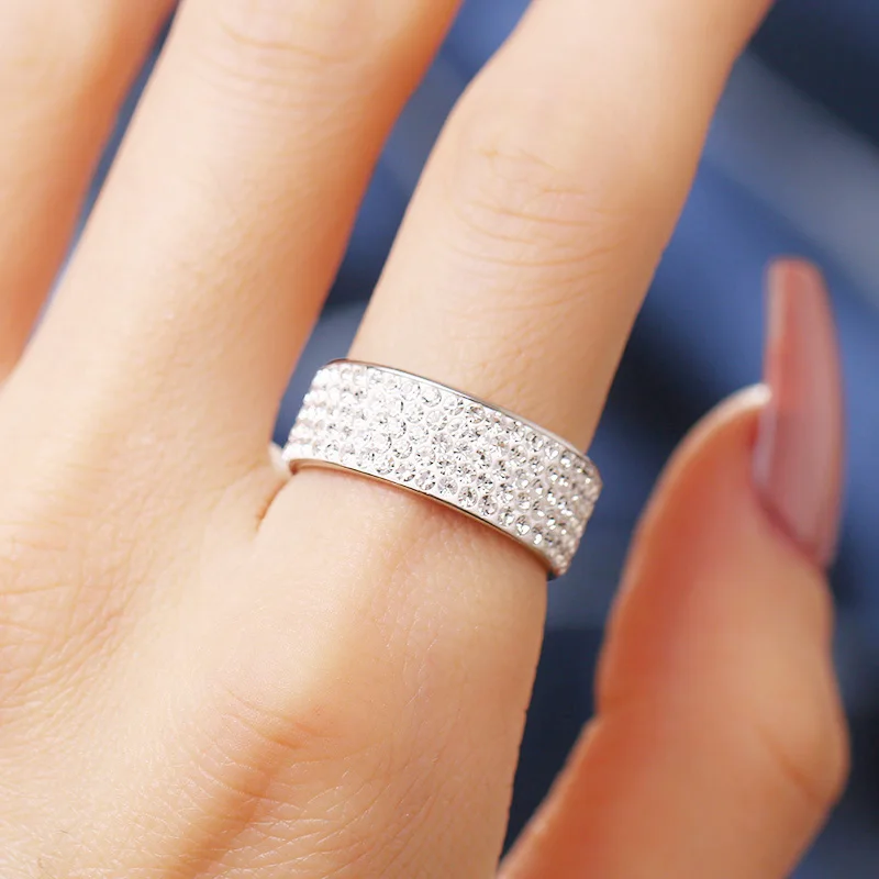 Woiwoi Stainless Steel Rings 5 Row Lines Clear Crystal Wedding Rings For Women Fashion Rhinestone Female Teen Jewelry anillos (9)