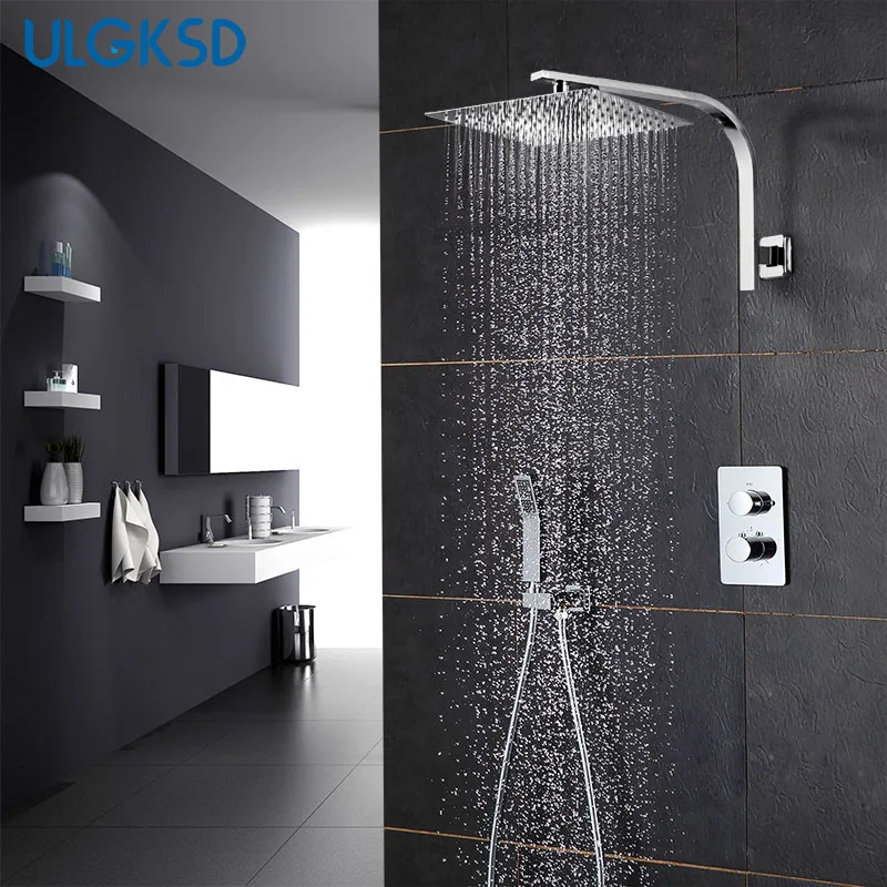 

ULGKSD Stainless Steel Shower Head Thermostatic Shower Faucet Wall Mount Dual Handle Hot and Cold Water Para Bathroom Taps