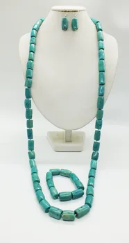 

NO-2018-7-2# Africa Kenya Fashion Bridal Jewelry Set. Green coral necklace. Bracelet, Stud Earrings, 48 inches