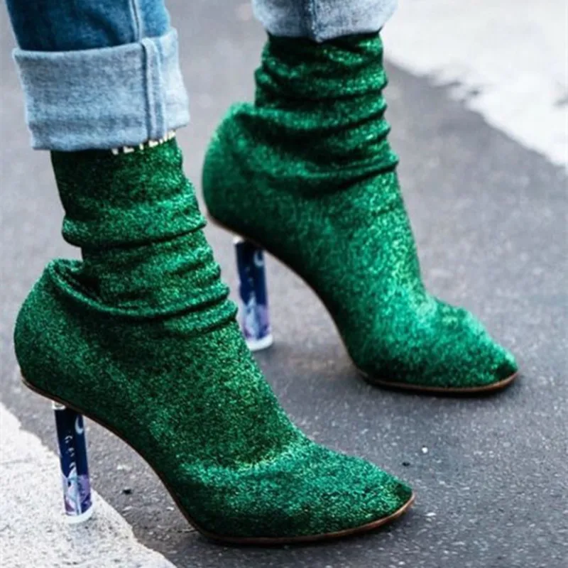 2018-Bling-Sequined-Cloth-Green-Silver-Lighter-High-Heels-Round-Toe-Stiletto-Heels-Shoes-Woman-Street (1)