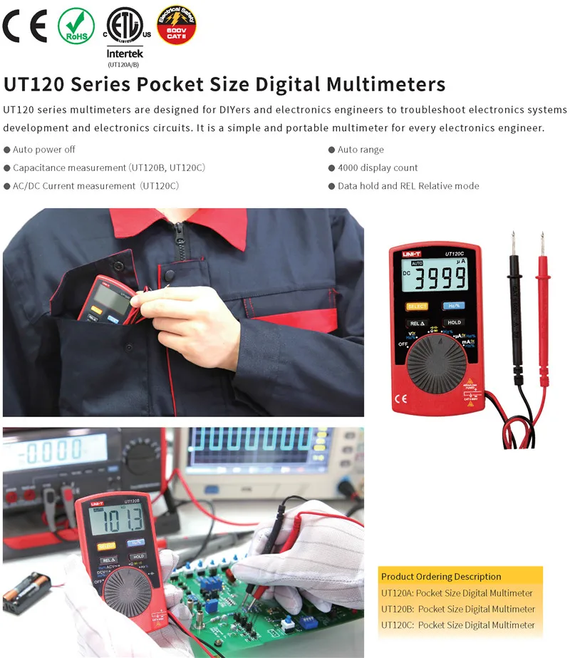 Description Picture 3 of itemUNI-T UT120A UT120C Series Pocket Size Digital Multimeters/4000 display count/ Auto range