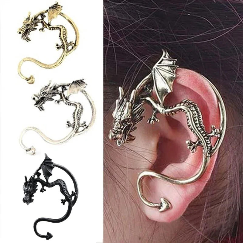 

Vintage Punk Style Temptation Metal Fly Dragon Ear Hook Wrap Earrings 88 KQS