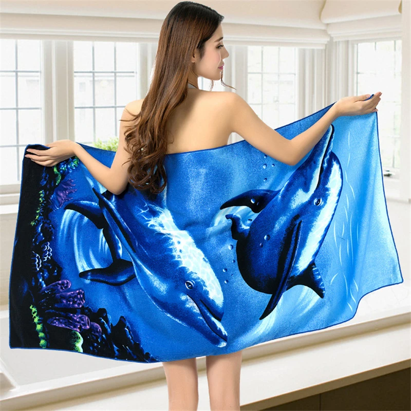 

Dolphin Printed Quick Dry Absorbent Towels Microfiber Large Beach Towel for Adult Swimwear Beach Cover Bathroom Bath Towel Mats
