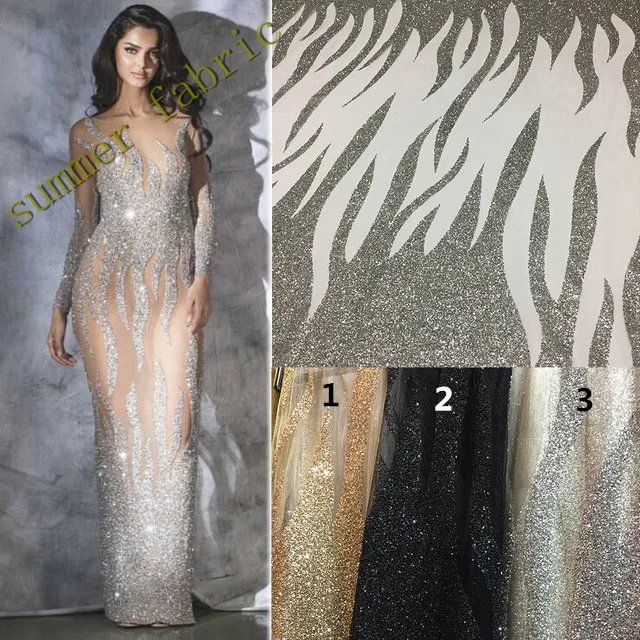 

5 yards silver sparker hand print glued glitter powder tulle mesh lace fabric for sawing/ evening dress/stage