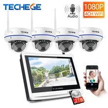 Techege Plug and Play 4CH Беспроводной NVR комплект 12 дюймов ЖК NVR 1080P HD Антивандальная ip-камера безопасности ночное видение wifi CCTV система