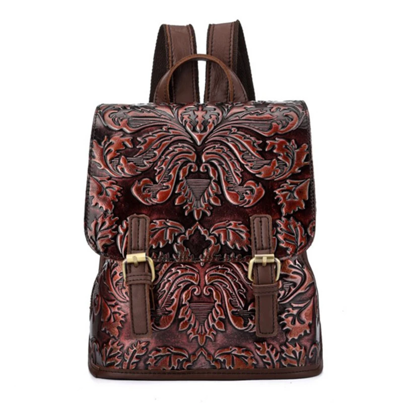 

New Female Leather Backpack Women Embossed High Quality Design Casual Pure Cowhide School Bags Vintage Preppy Luxury Backpacks